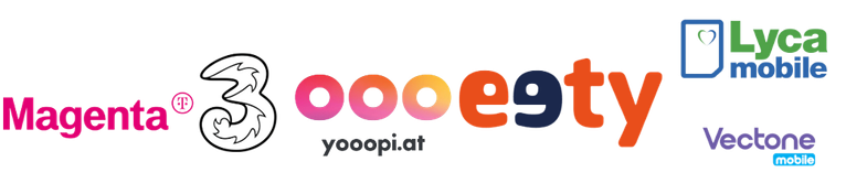 Magenta, Drei, yooopi, eety, Lycamobile, Vectone